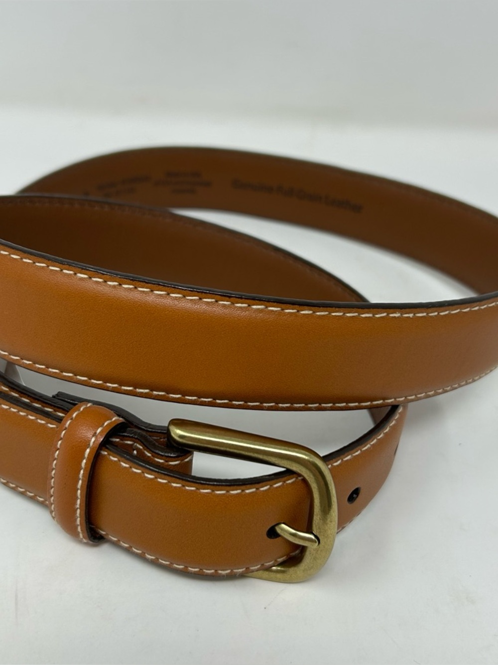 L.L. Bean Tan Leather Belt with Brass-Tone Buckle